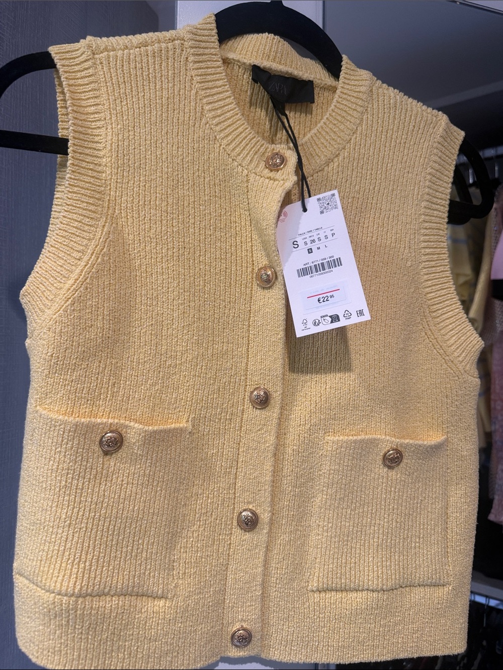 Zara Yellow Knit Button-Front Tank Vest